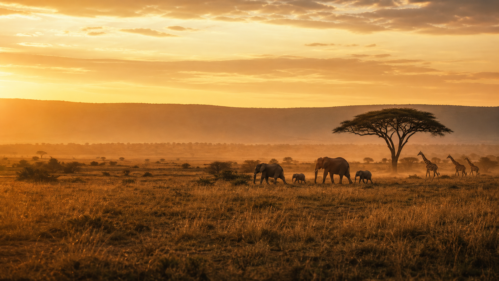 Kenyan savannah at golden hour